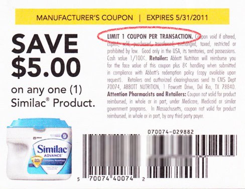 ONE Coupon Per Transaction Similac