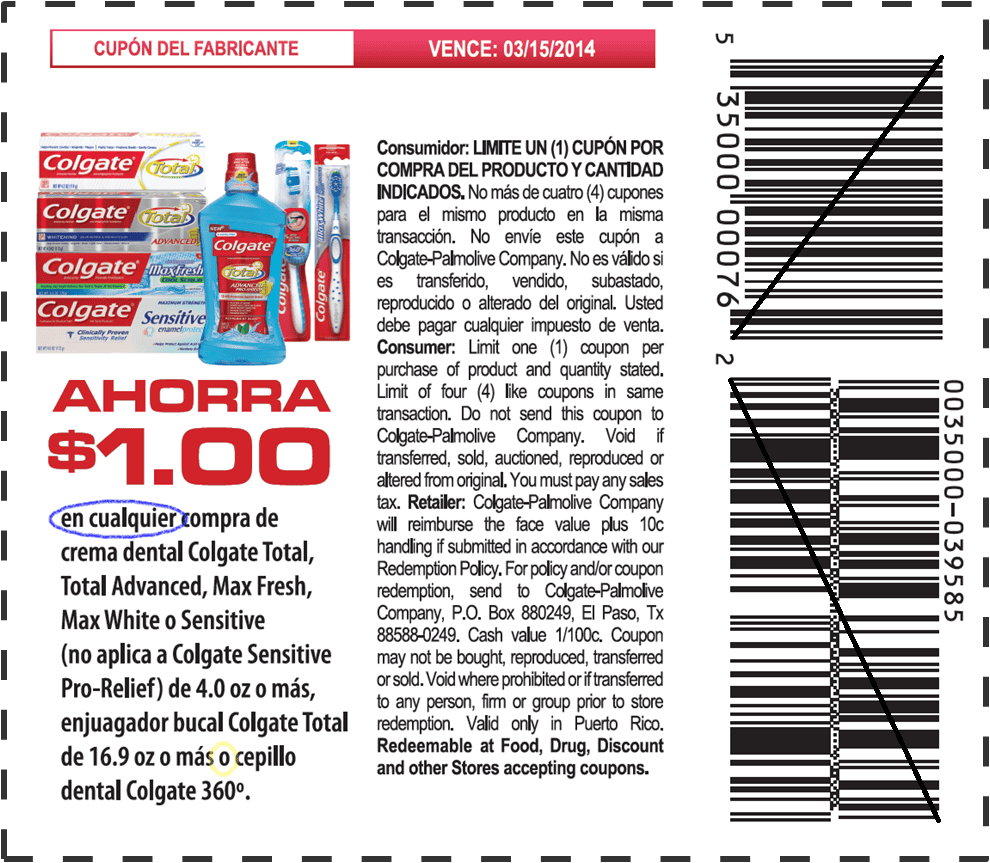 Cupón Colgate Palmolive - descripción del producto